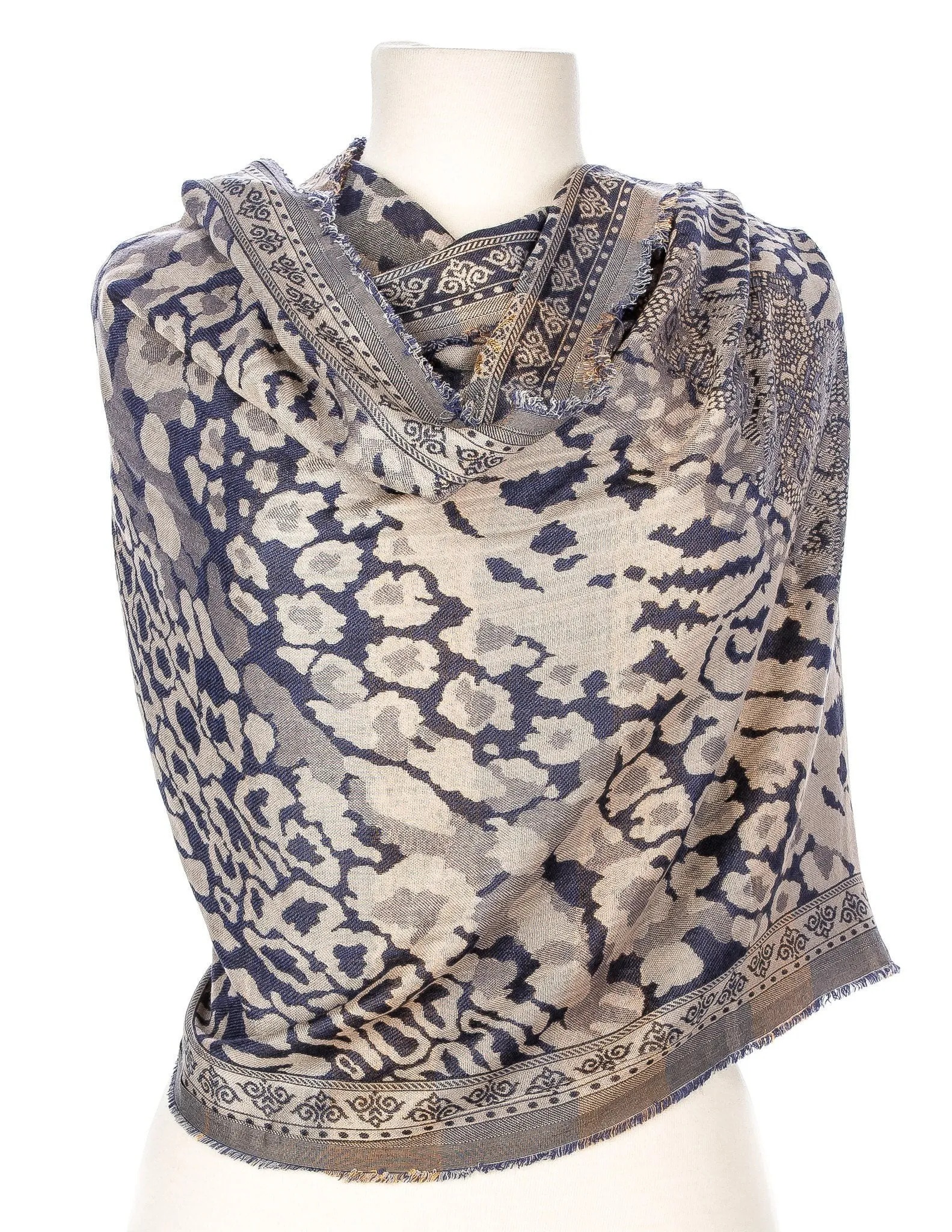 Animal Print Classy Shawl/Wrap - Navy