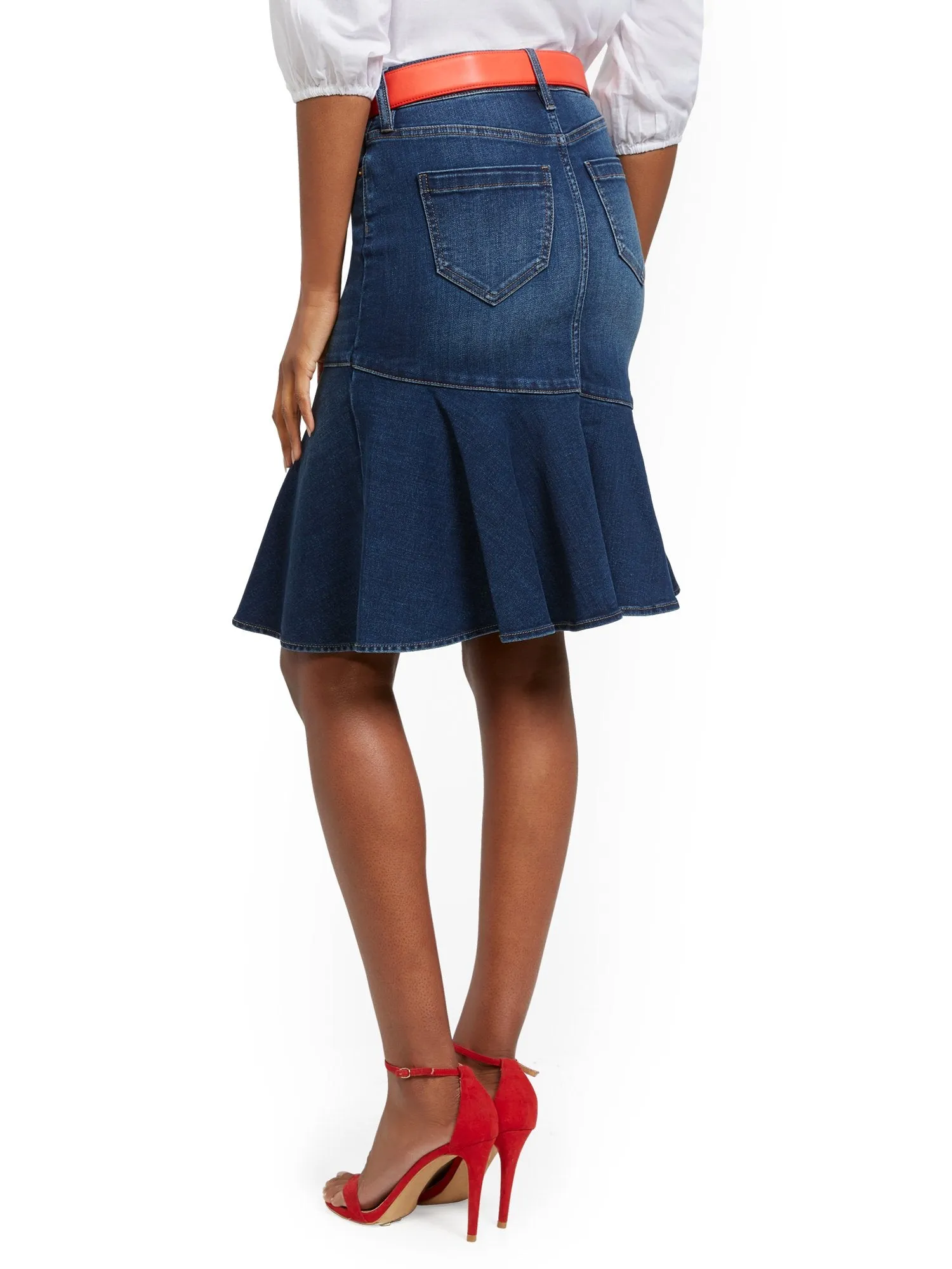 Asymmetrical Flounce Denim Skirt - Blueberry