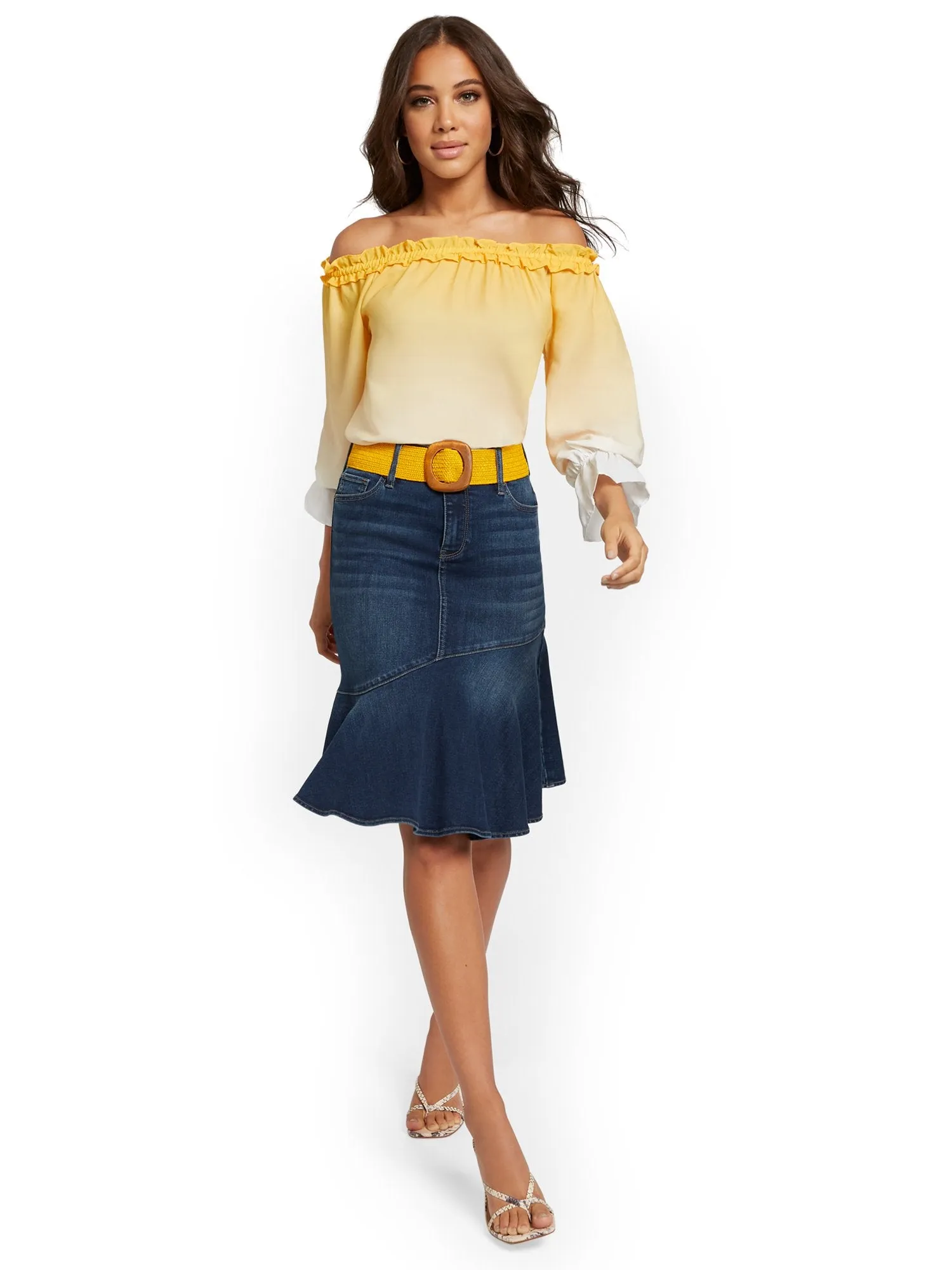 Asymmetrical Flounce Denim Skirt - Blueberry