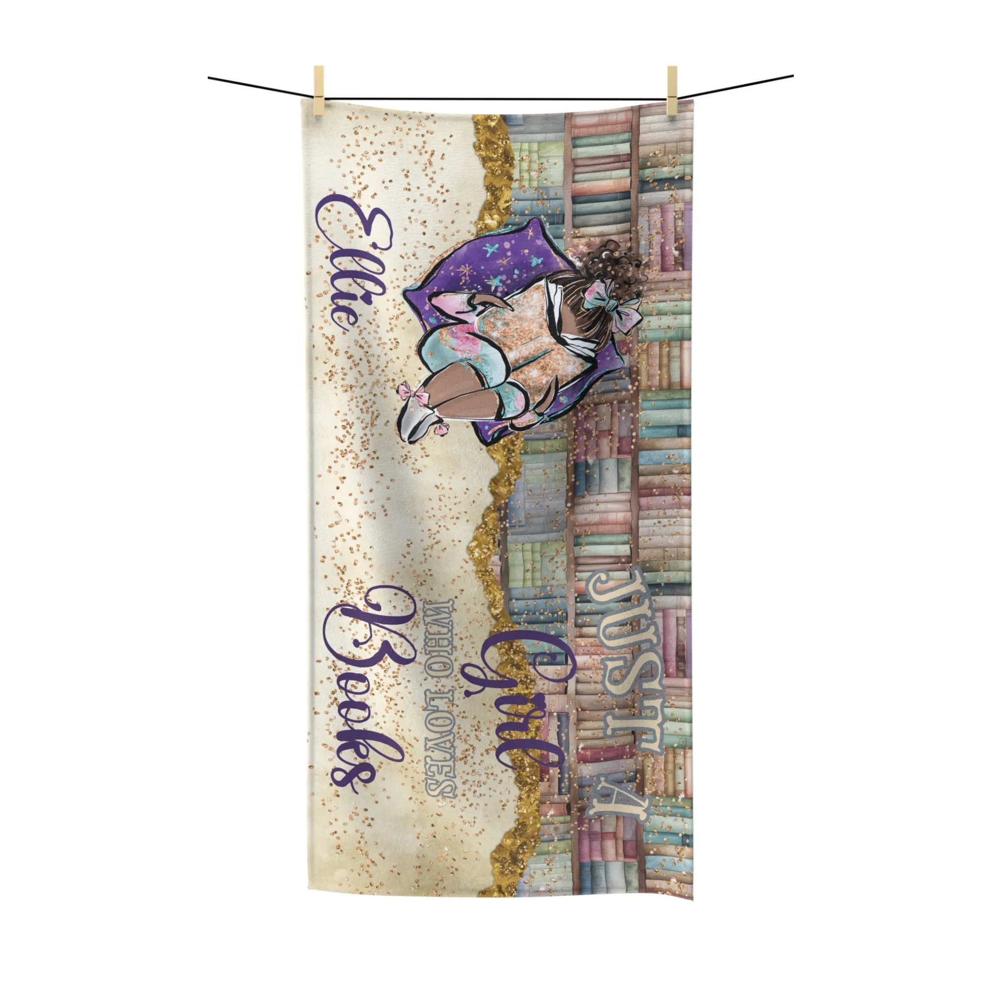 Beach Towel, Just a Girl who Loves Books, Dark Skin, Polycotton Towel