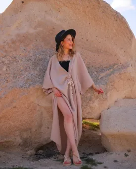 Beige Crinkle Cotton Comfort Kaftan Dress