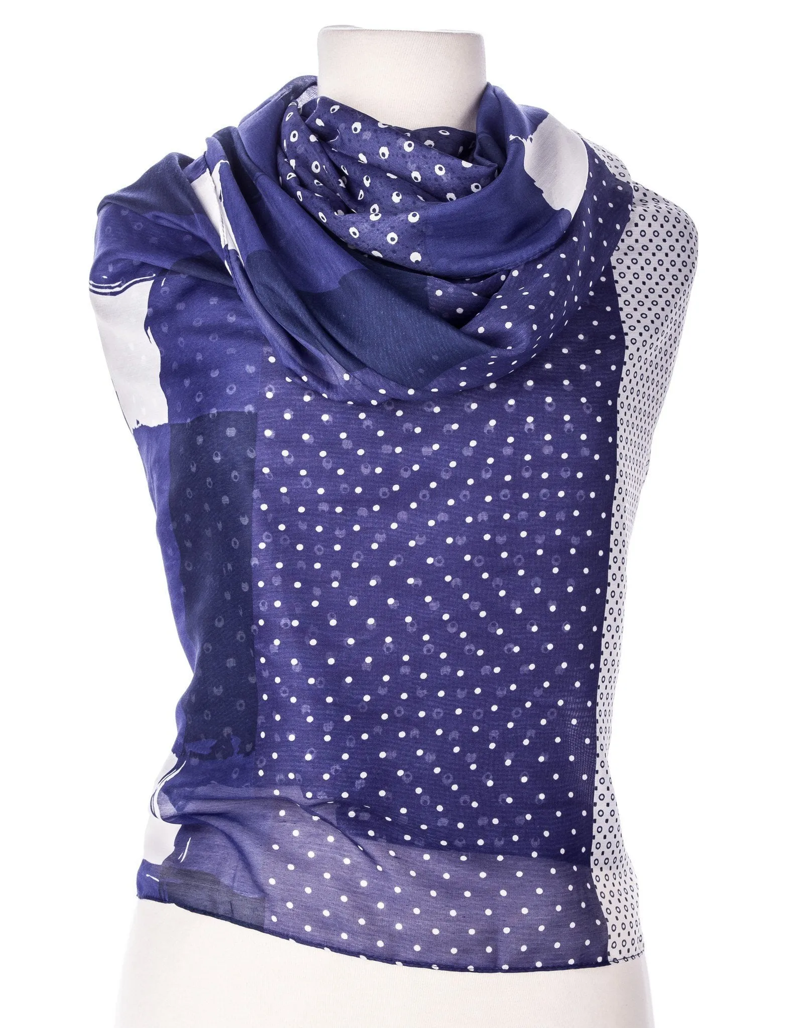 Benson Spring Scarf with Tassles - Blue/White