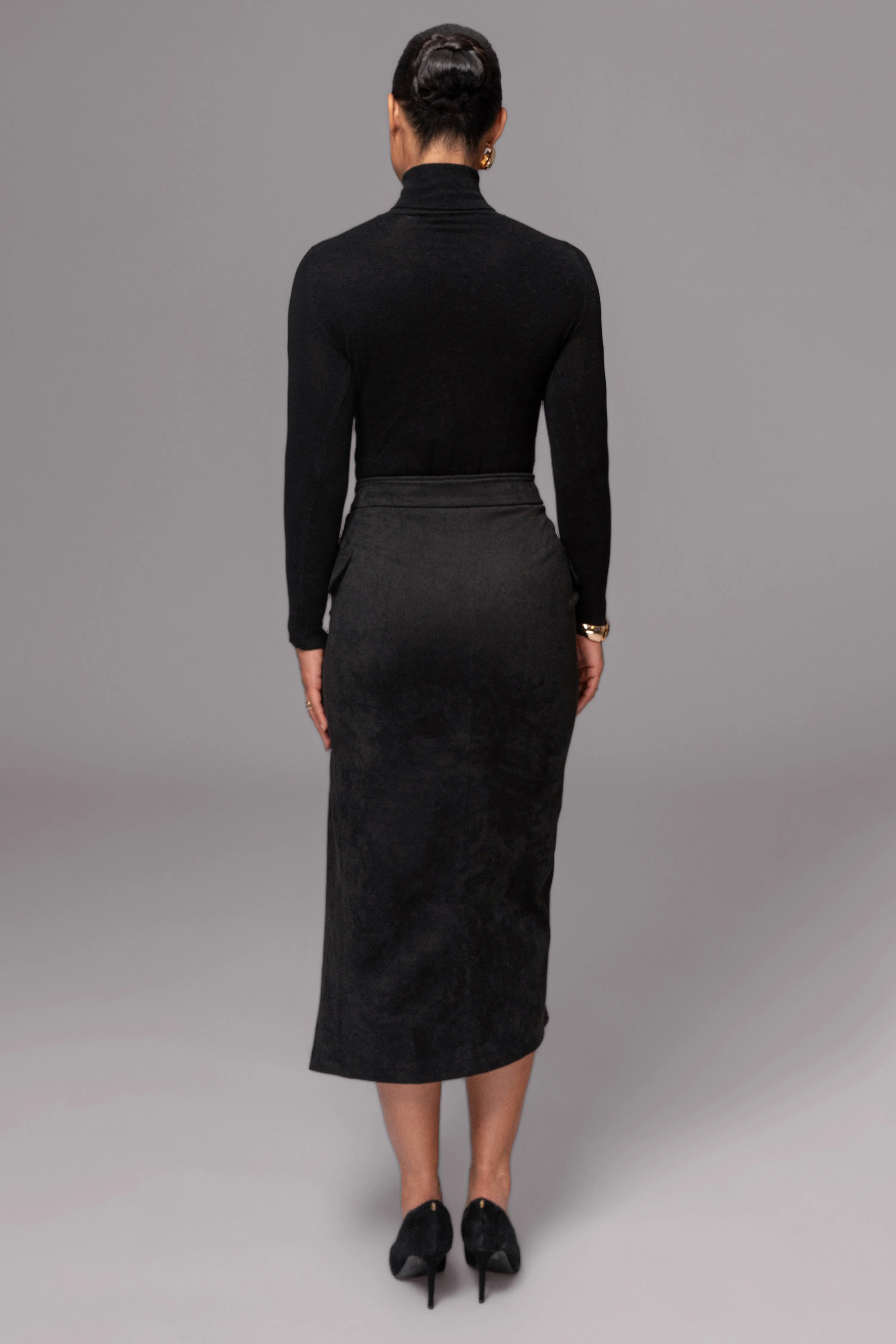 Black Audrey Suede Midi Skirt