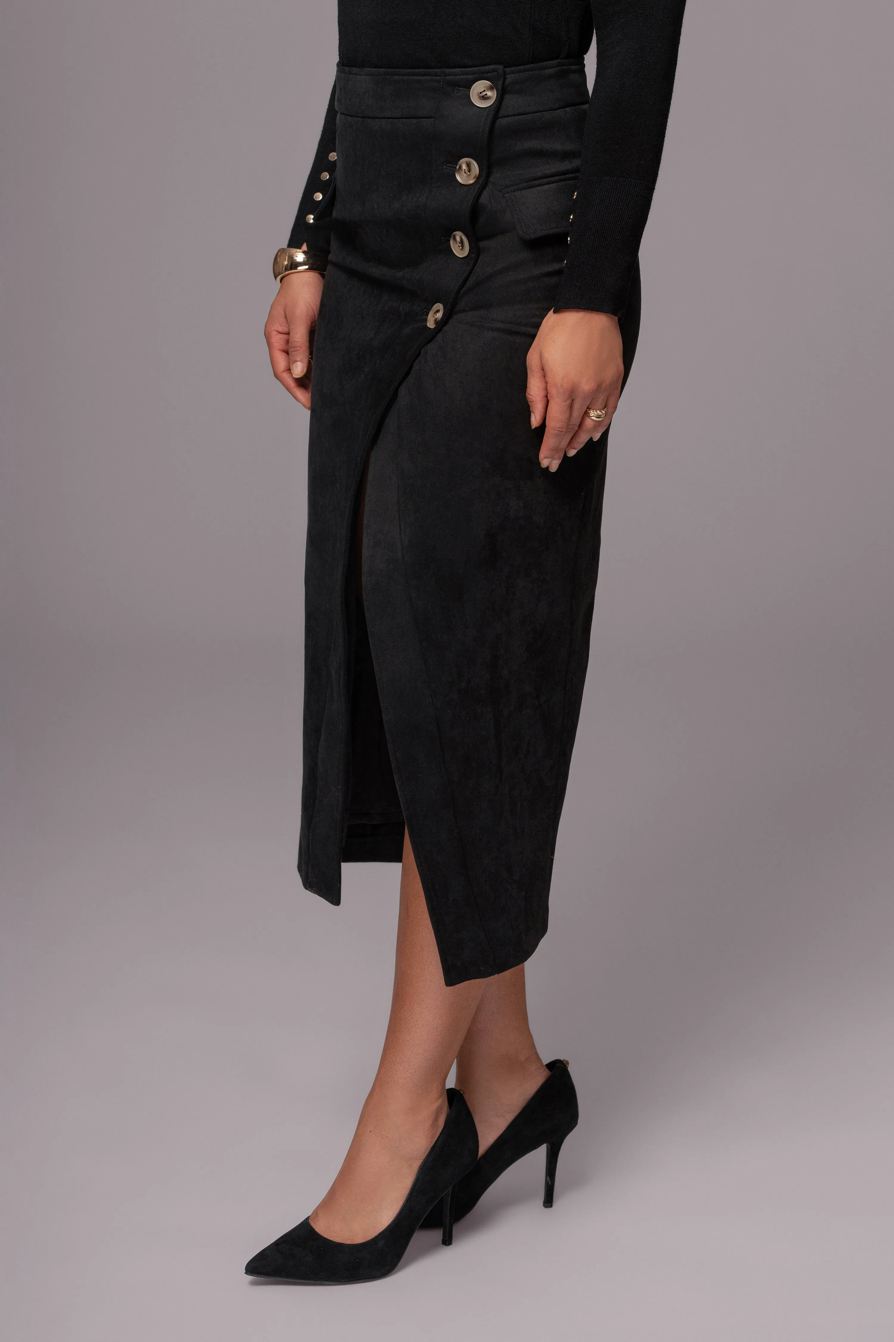 Black Audrey Suede Midi Skirt