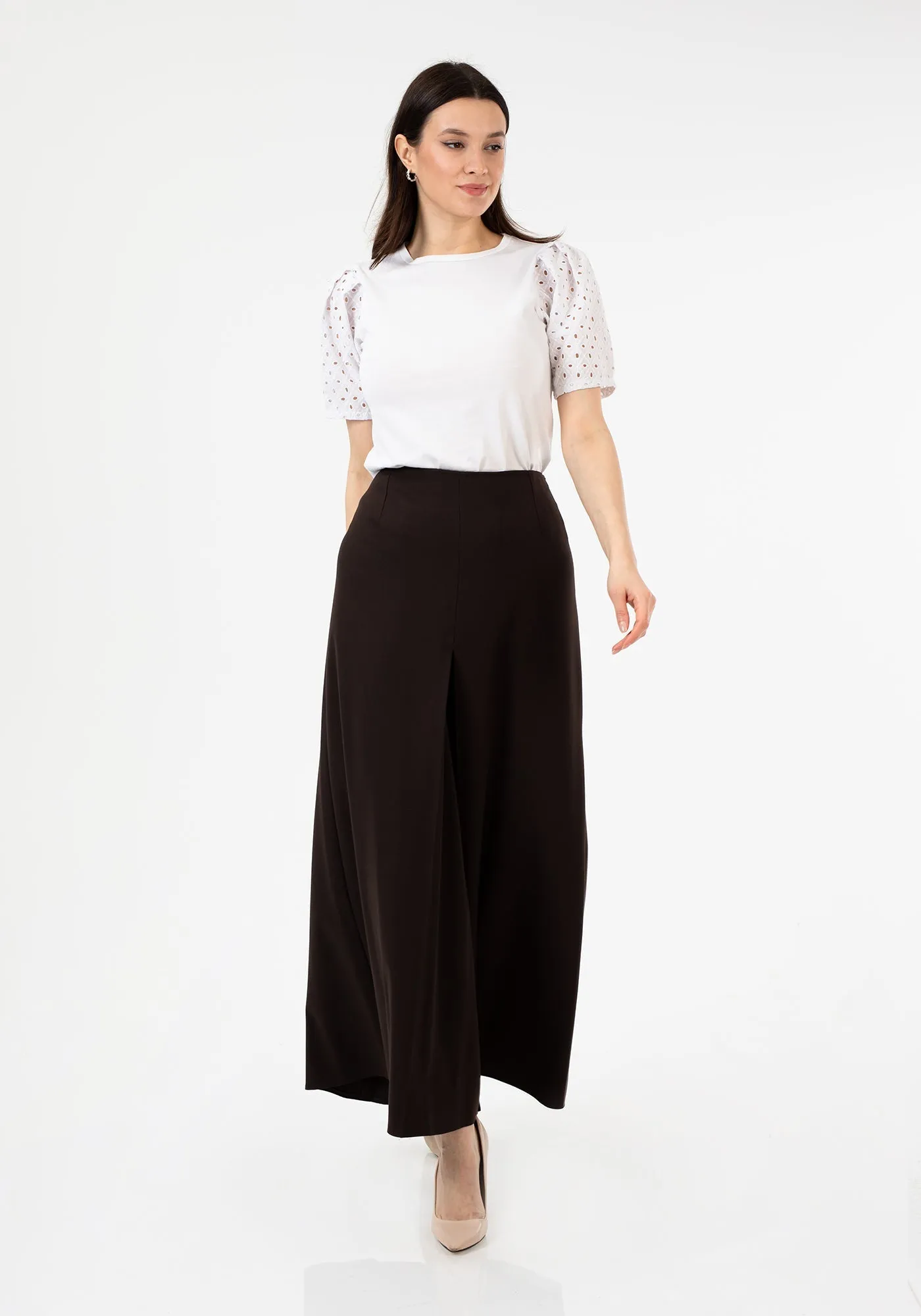 Brown High Waisted Palazzo Pants - G-Line