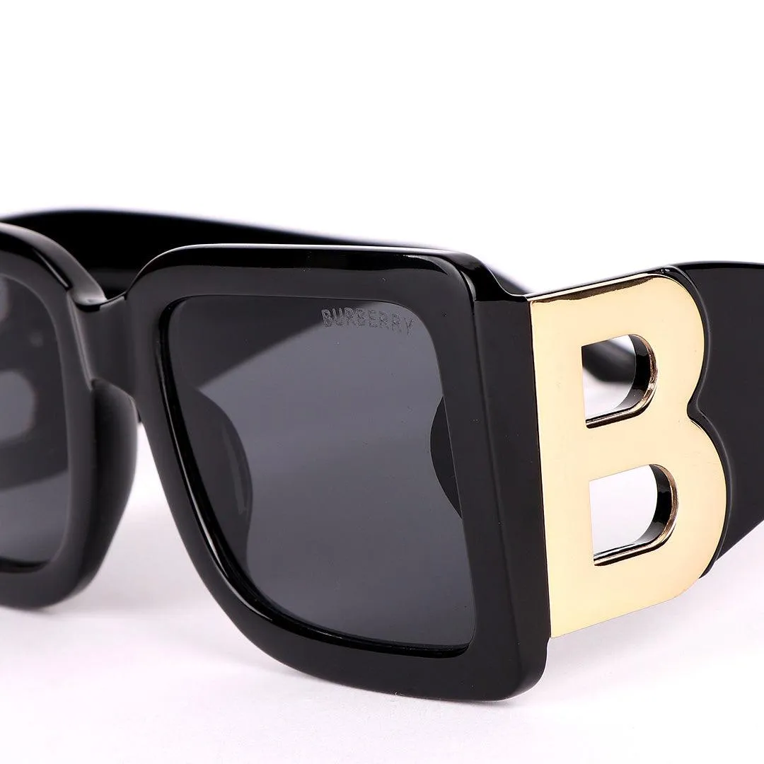 Burberry Square Frame Black And Gold Logo Designed Sunglasses