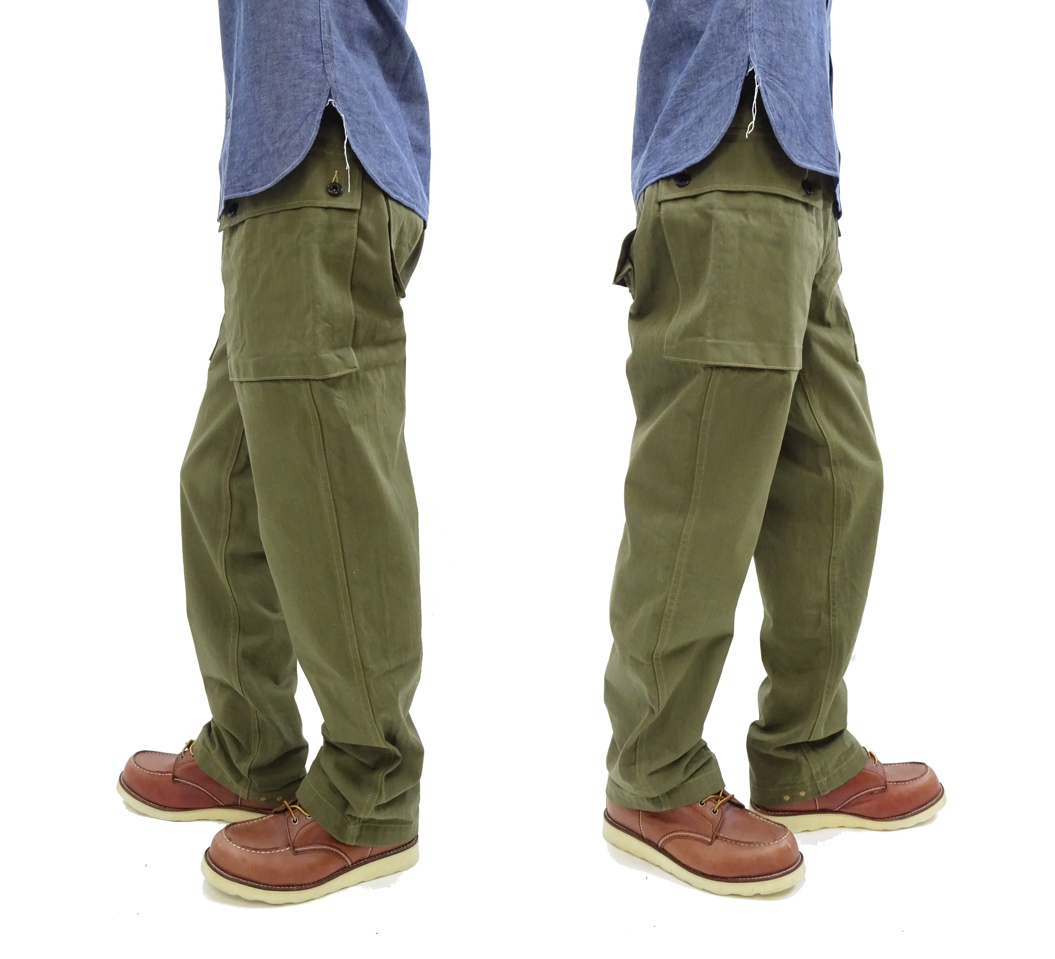 Buzz Rickson Cargo Pants Men's USMC P44 Combat Herringbone Trousers HBT P-44 Monkey Pants BR42501 Olive