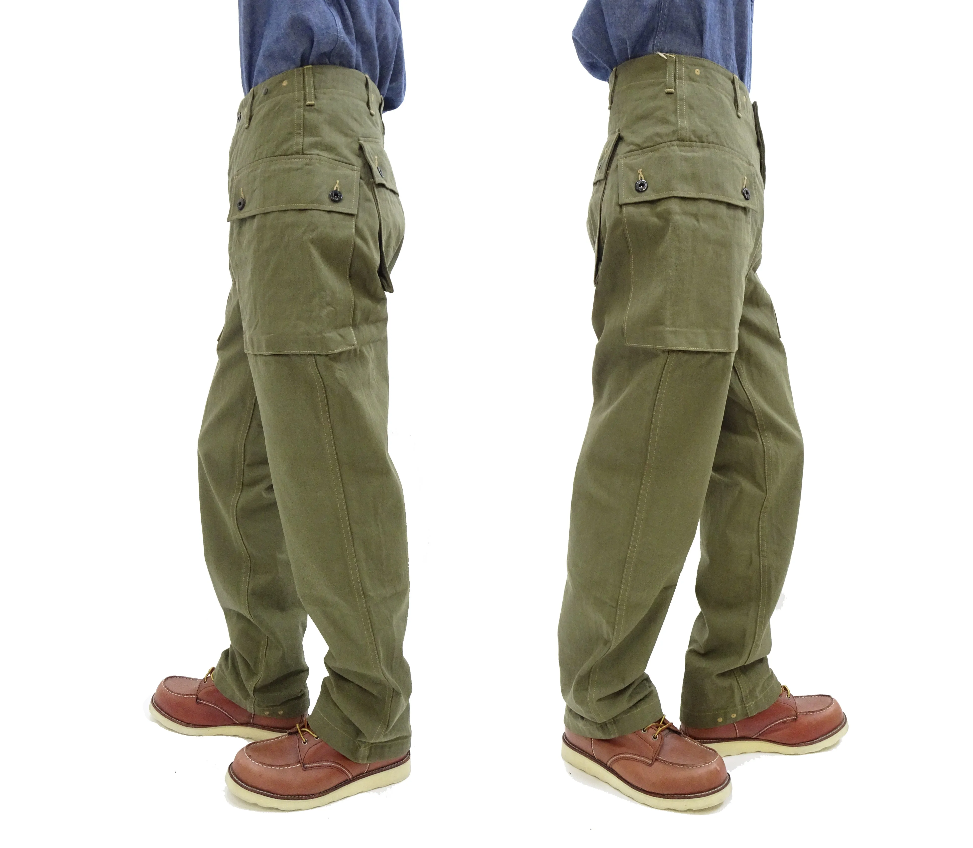 Buzz Rickson Cargo Pants Men's USMC P44 Combat Herringbone Trousers HBT P-44 Monkey Pants BR42501 Olive