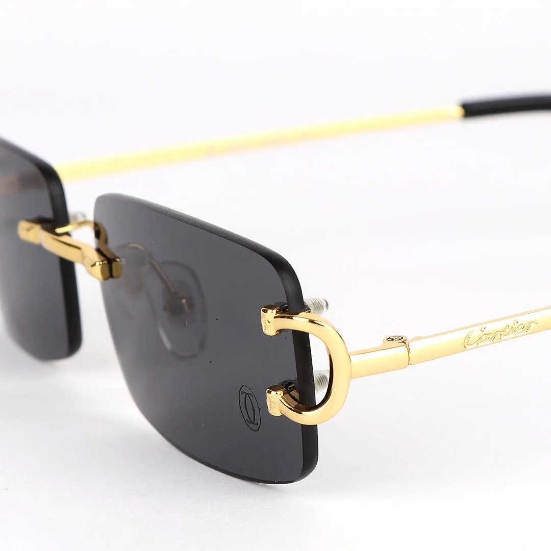 Cartier Exquisite Designed Black And Gold Metal Rimless Glasses