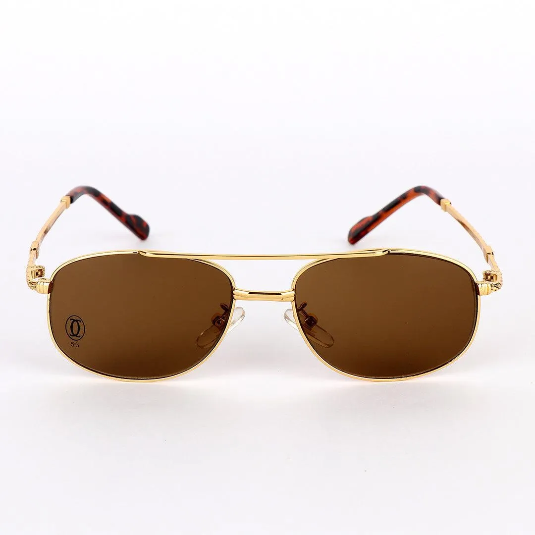 Cartier Vintage Classic Metal Gold And Brown Lens Sunglasses