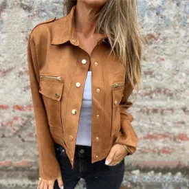 Chic Faux Suede Jacket with Yellow Accents