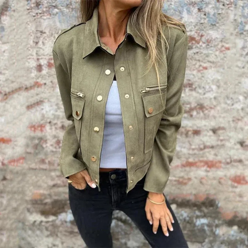 Chic Faux Suede Jacket with Yellow Accents