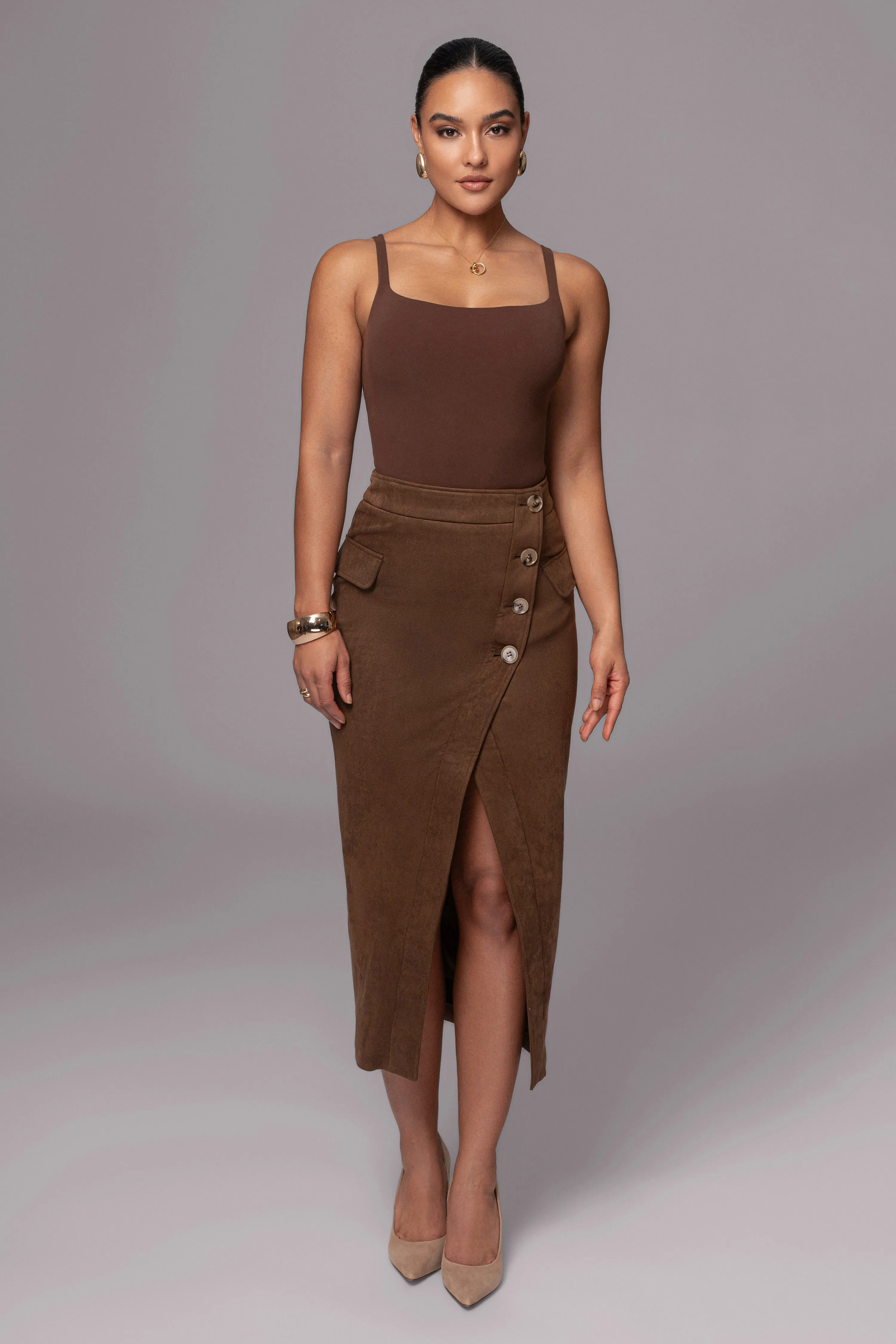 Chocolate Audrey Suede Midi Skirt