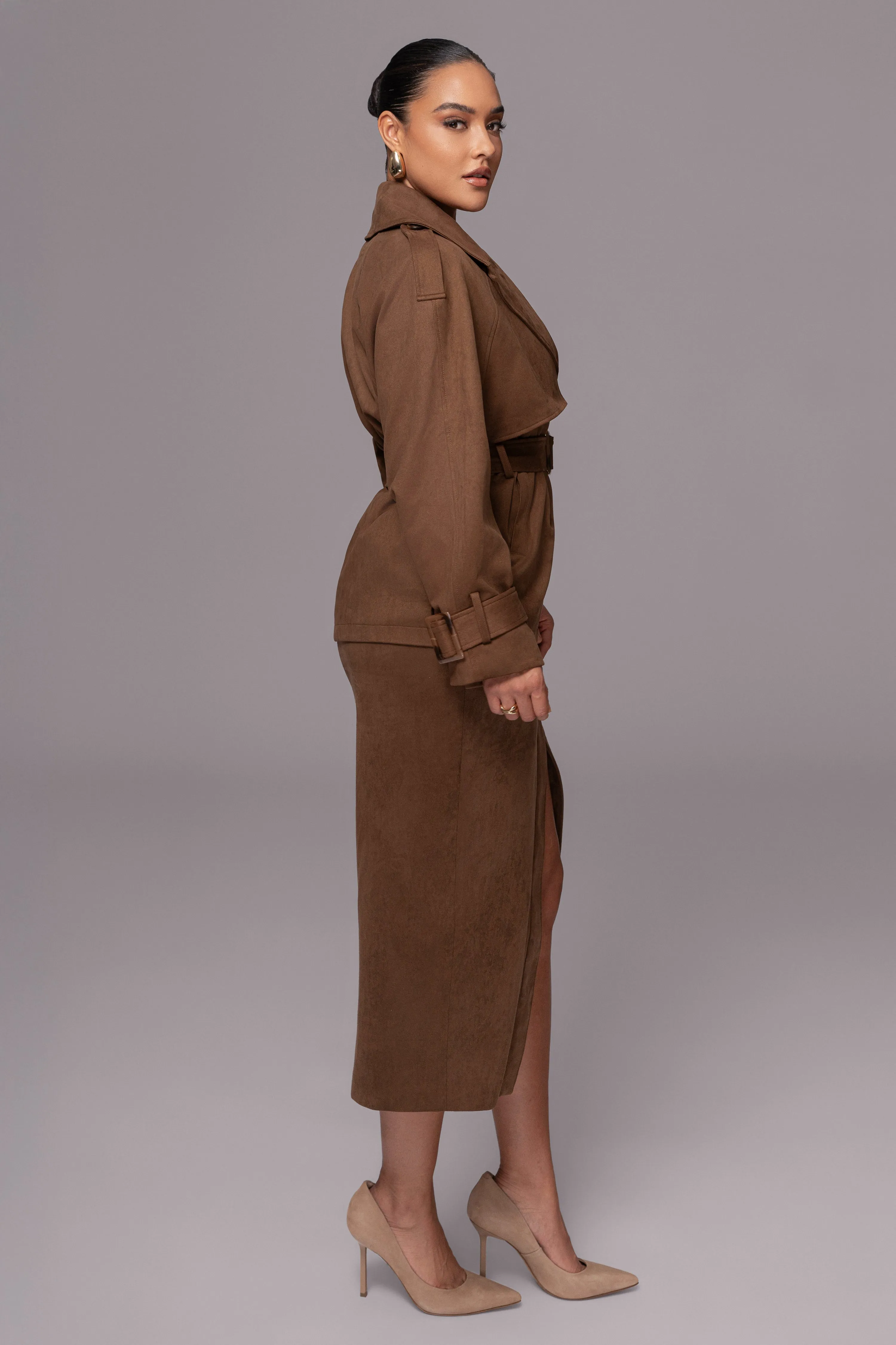 Chocolate Audrey Suede Midi Skirt