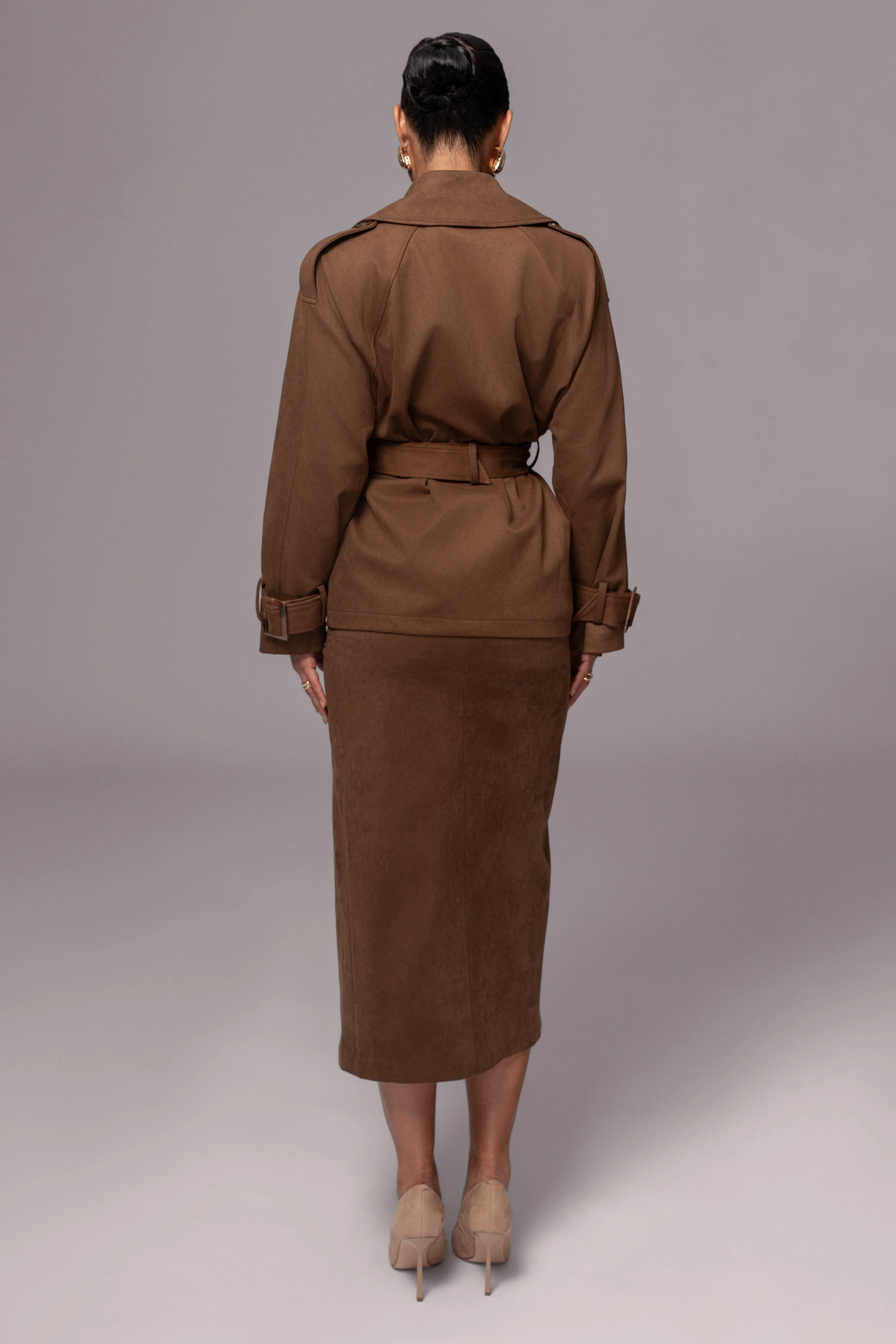 Chocolate Audrey Suede Midi Skirt