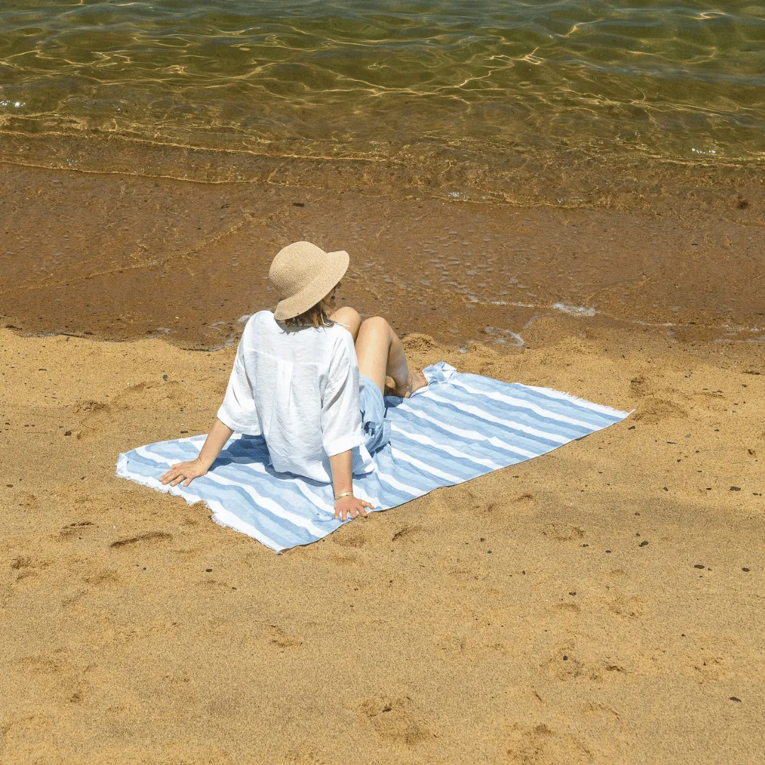 Cotton Fouta Bronte Stripe Towel - Blue