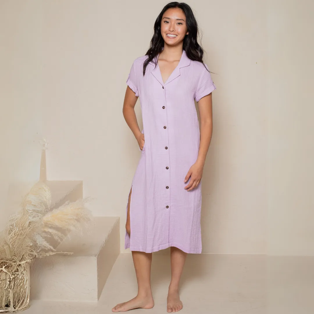 Crinkle Cotton Gauze Shirt Dress