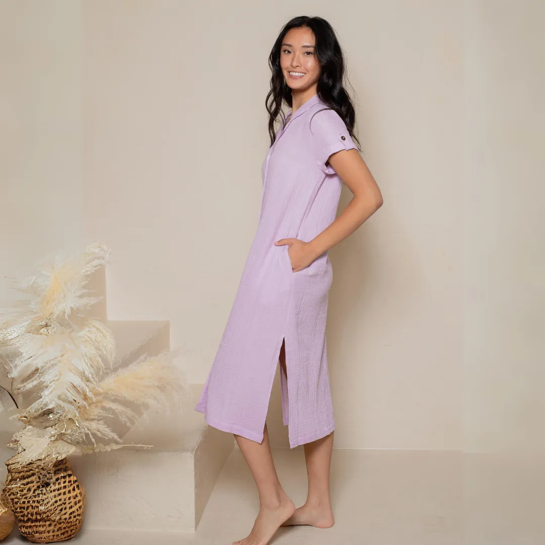 Crinkle Cotton Gauze Shirt Dress