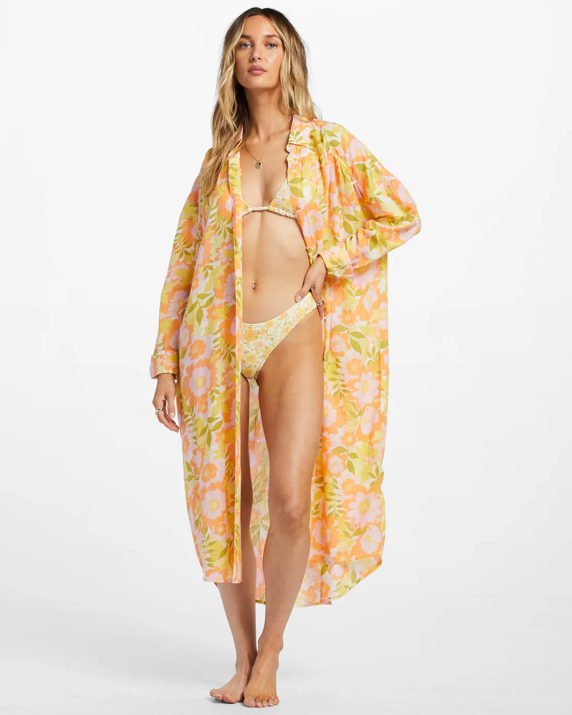 Daylight Dreamin Midi Shirt Swim Cover-Up - Orange Peel