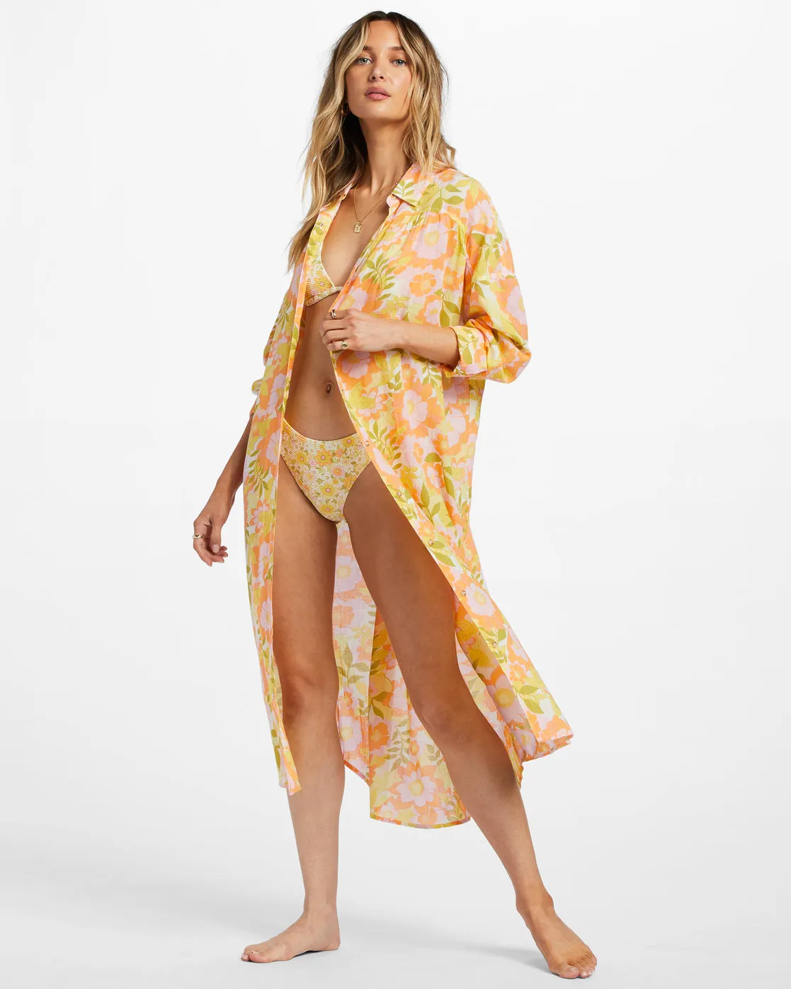 Daylight Dreamin Midi Shirt Swim Cover-Up - Orange Peel