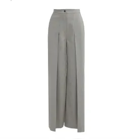 Designer High-Waisted Trousers Wool-Blend Grey