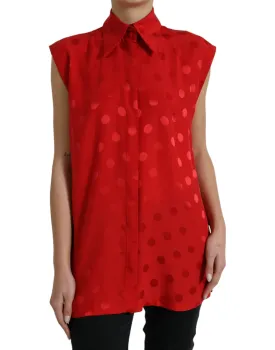 Dolce & Gabbana Elegant Polka Dot Sleeveless Silk Blouse