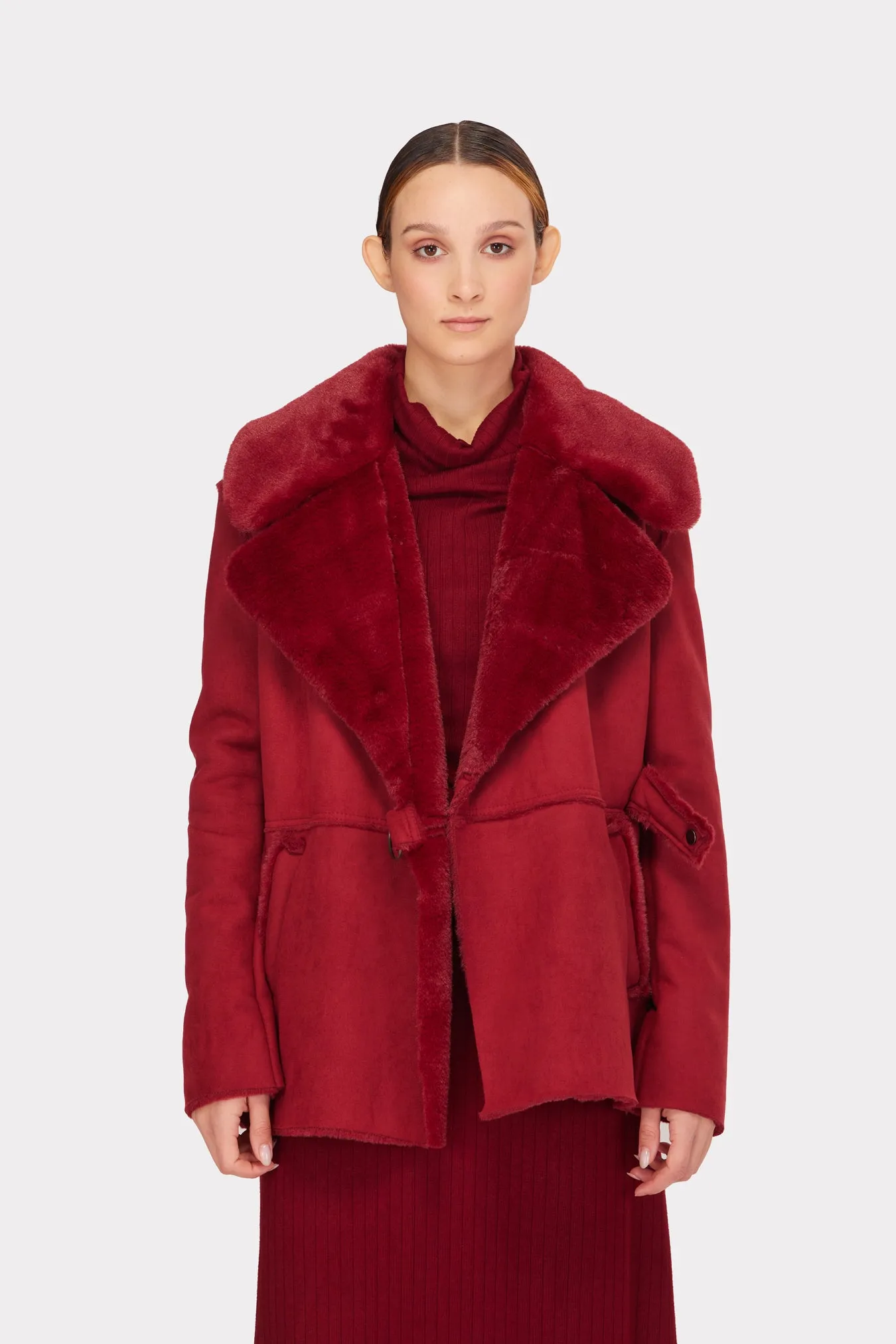 Double Faced Shearling Coat Red