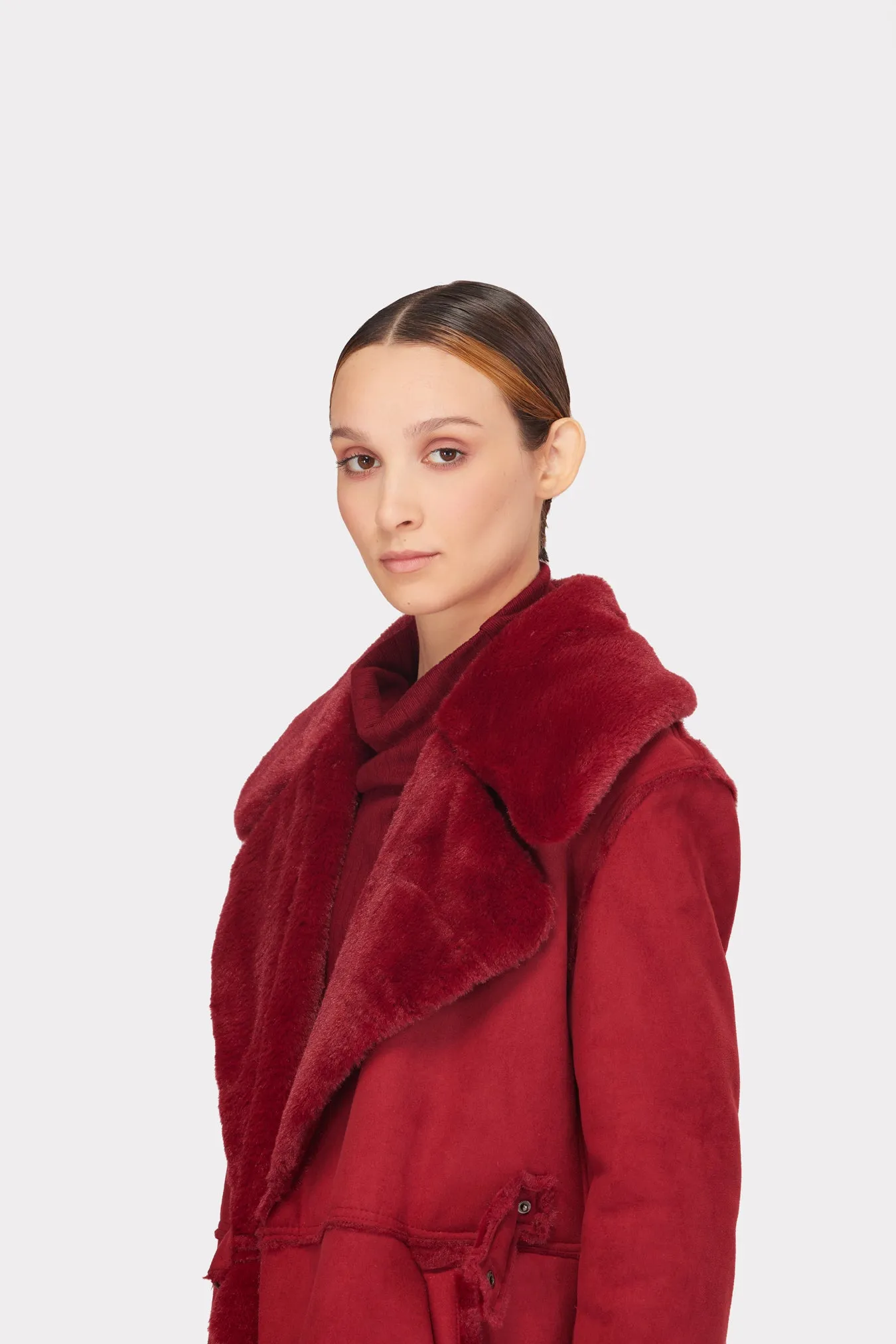 Double Faced Shearling Coat Red