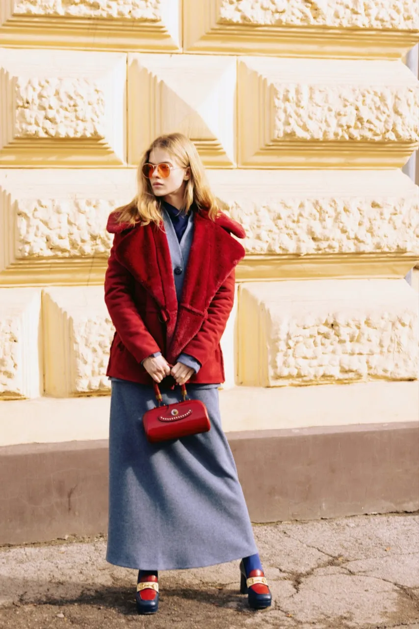 Double Faced Shearling Coat Red