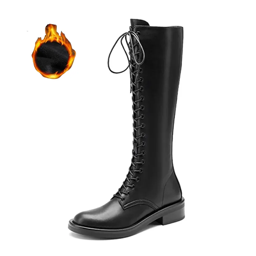 Funki Buys | Boots | Women's Leather Knee Lace Up High Boots