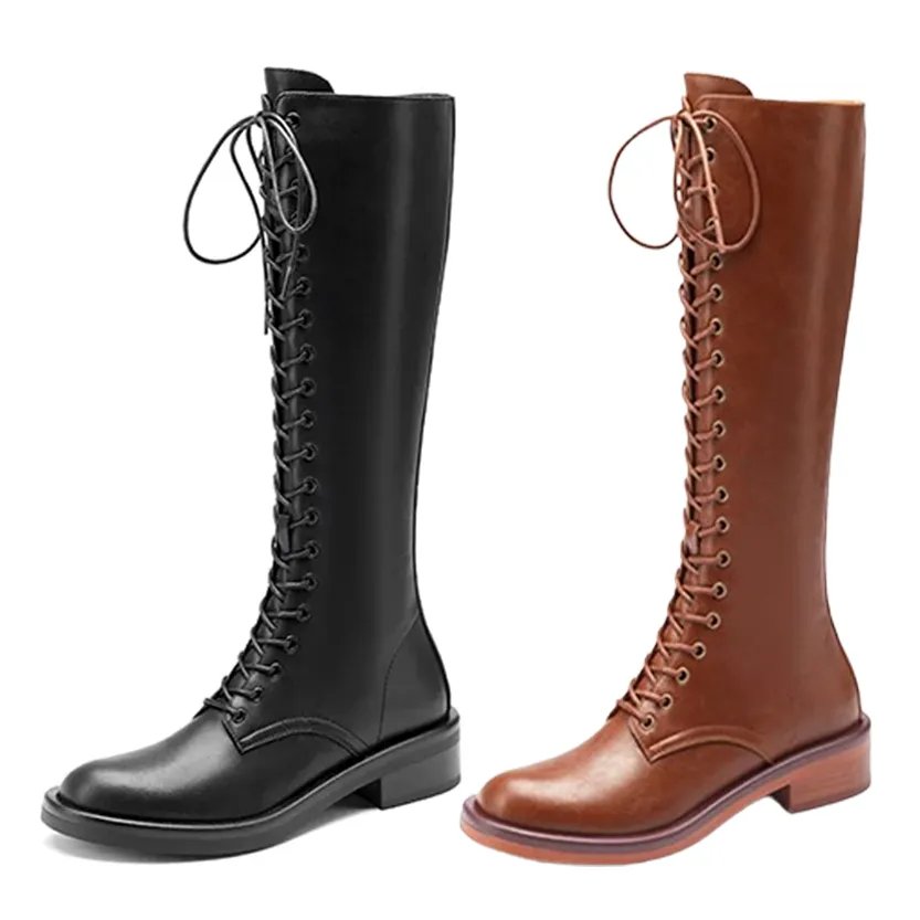 Funki Buys | Boots | Women's Leather Knee Lace Up High Boots