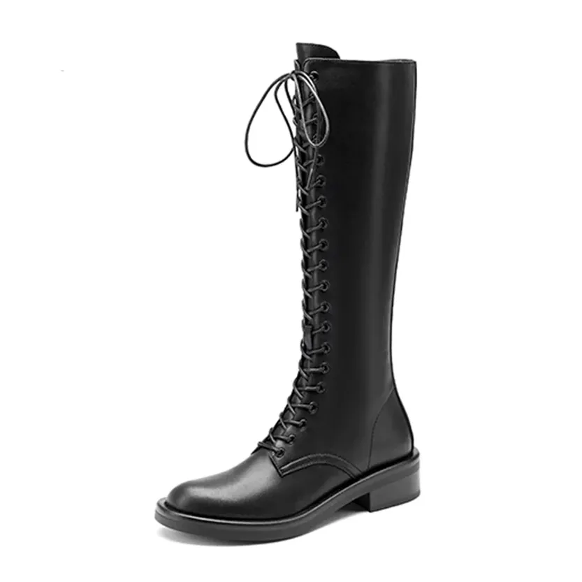 Funki Buys | Boots | Women's Leather Knee Lace Up High Boots