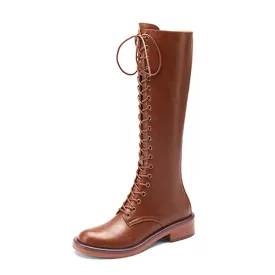 Funki Buys | Boots | Women's Leather Knee Lace Up High Boots