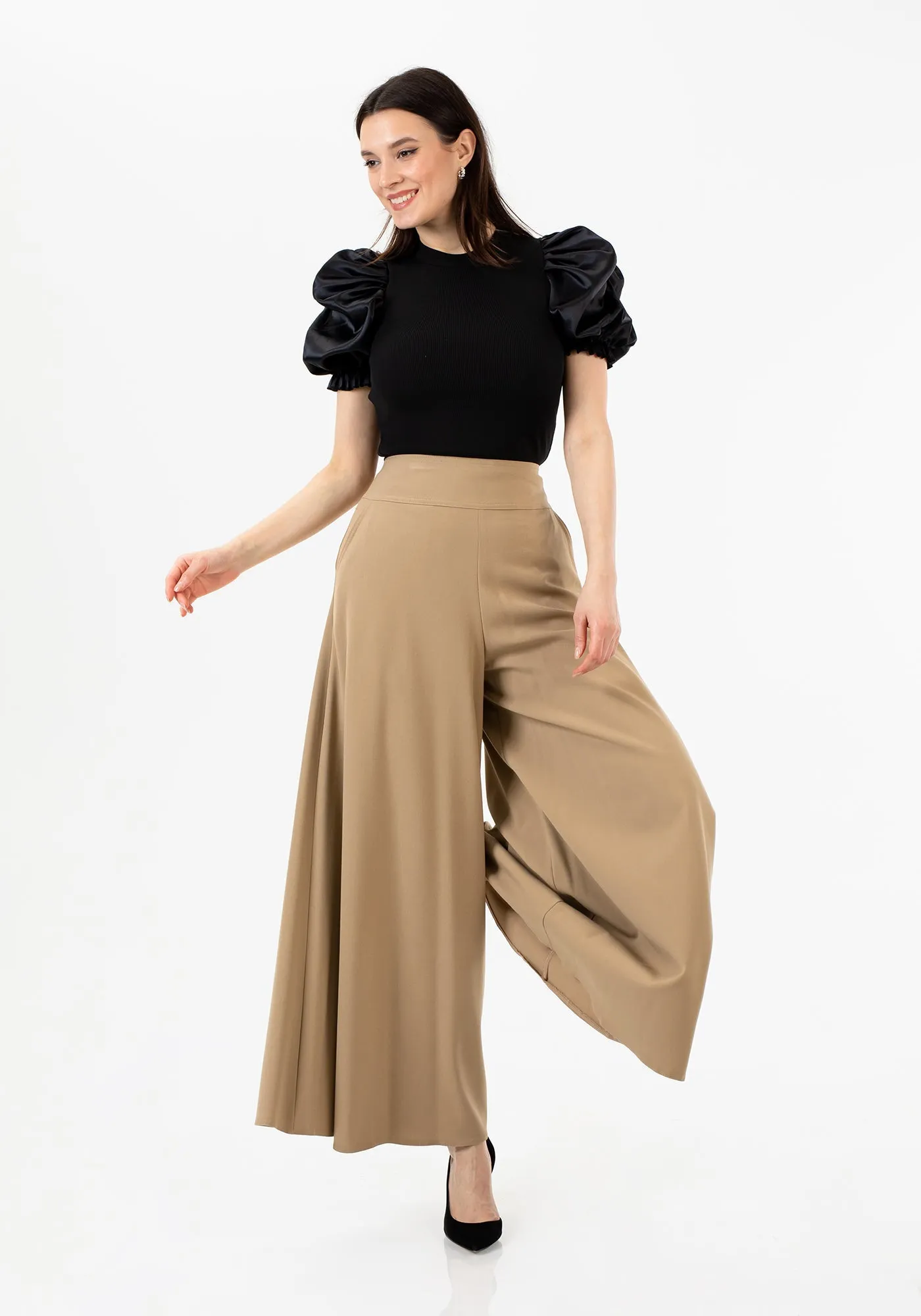 G-Line High Waisted Camel Palazzo Pants