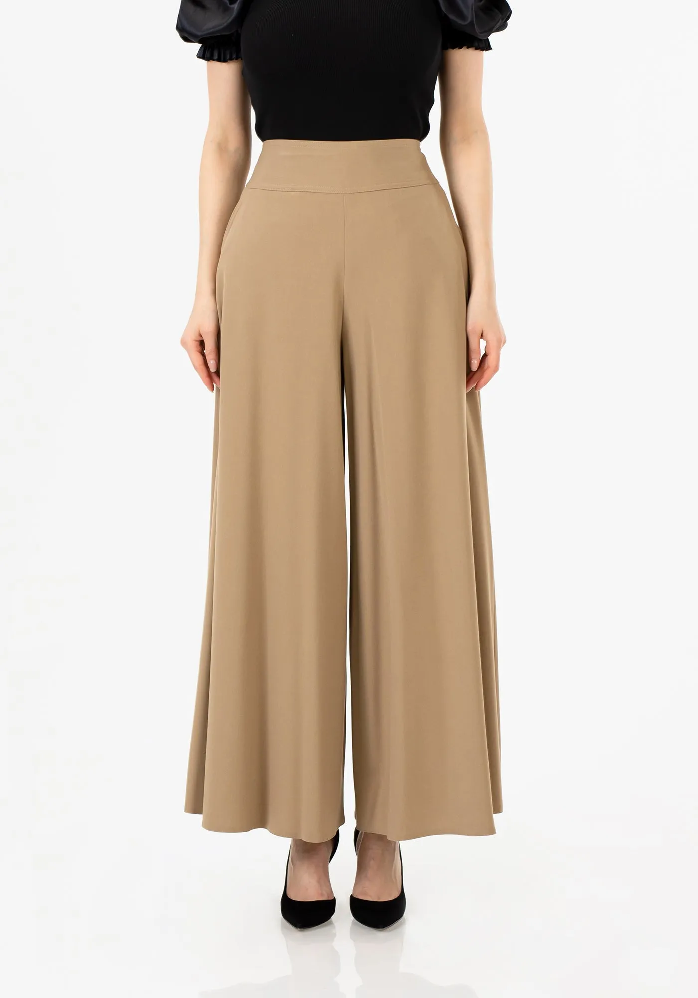 G-Line High Waisted Camel Palazzo Pants