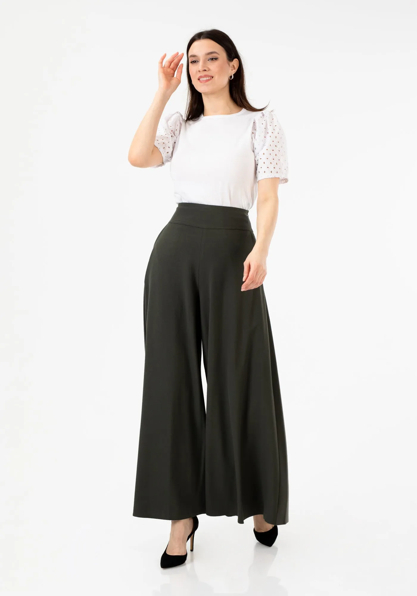 G-Line High Waisted Khaki Palazzo Pants