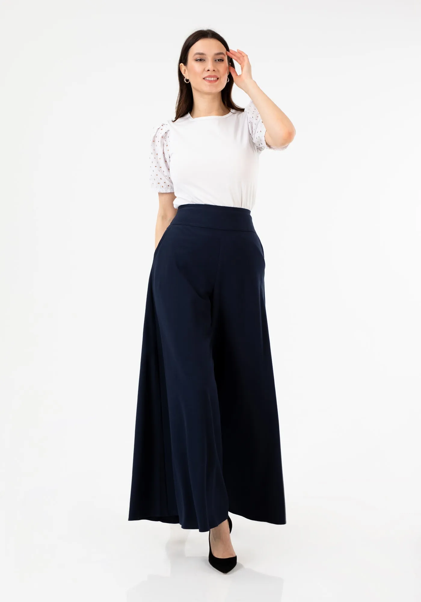 G-Line High Waisted Navy Palazzo Pants