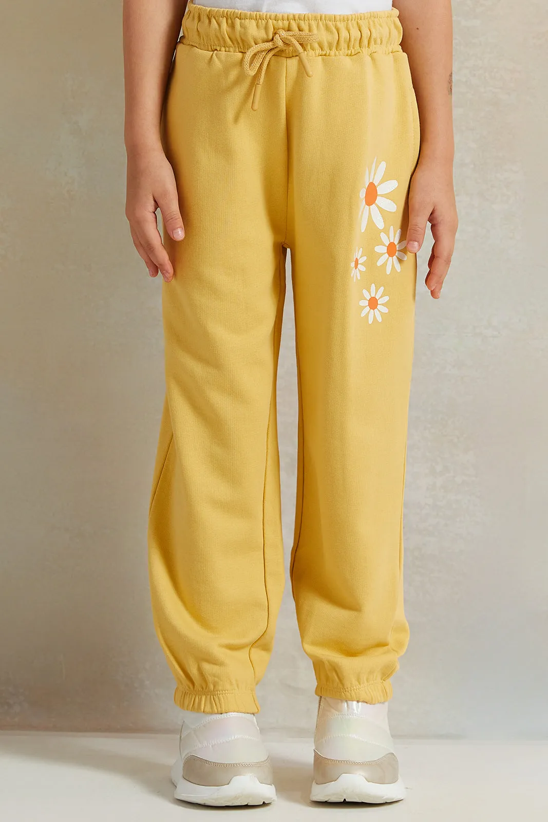 Girls Mustard Placement Print Track Pants