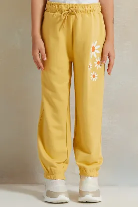 Girls Mustard Placement Print Track Pants