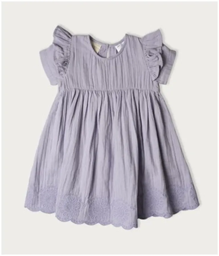 Girl's Short-sleeved Muslin Charlotte Dress - Mixed Berry