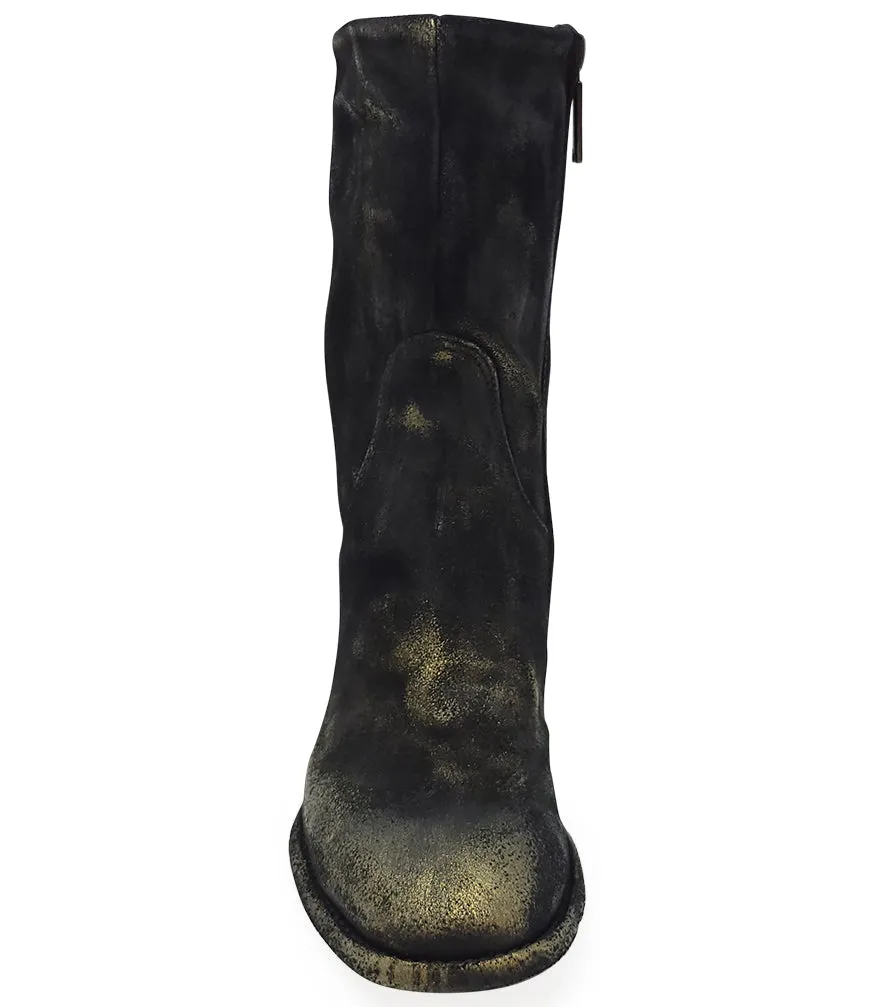 Gold Suede Metallic Mid Calf Boot