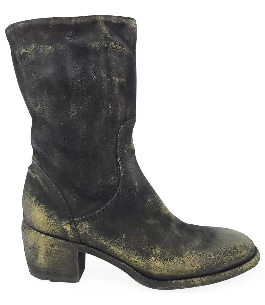 Gold Suede Metallic Mid Calf Boot