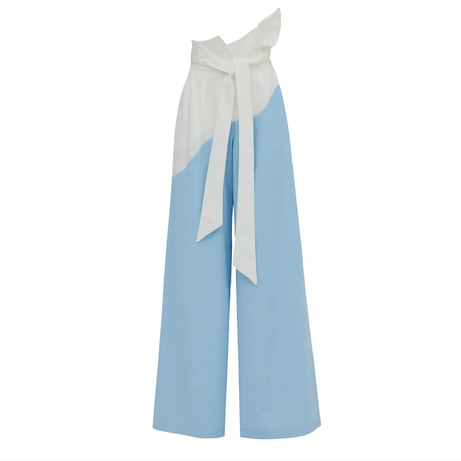 High-Waisted Two-Tone Flare Trousers Light Blue