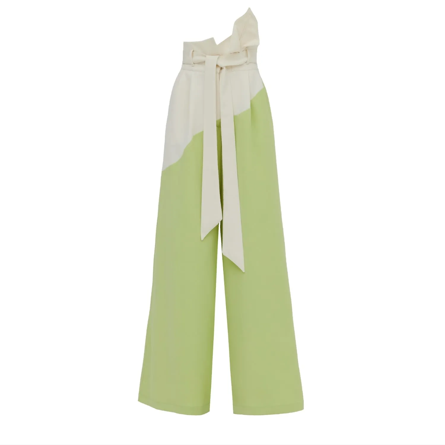 High-Waisted Two-Tone Flare Trousers Pistachio