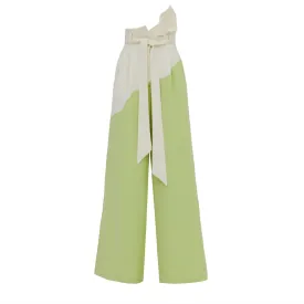 High-Waisted Two-Tone Flare Trousers Pistachio