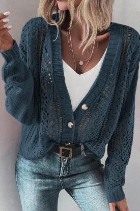 Hollowed Knit Buttoned Sweater Cardigan