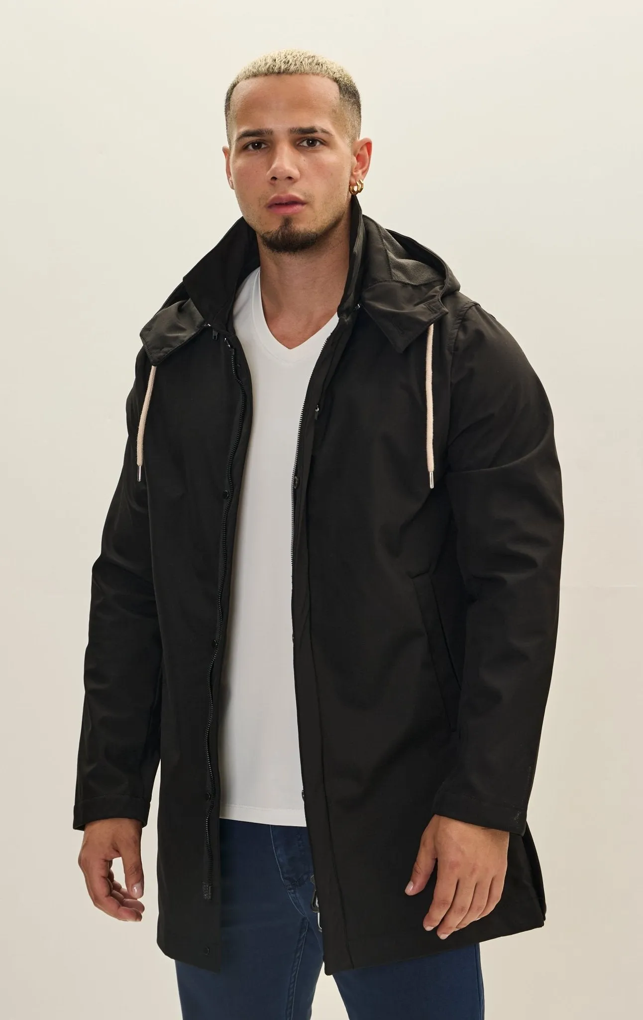 Hooded Rain Slicker Jacket - Black