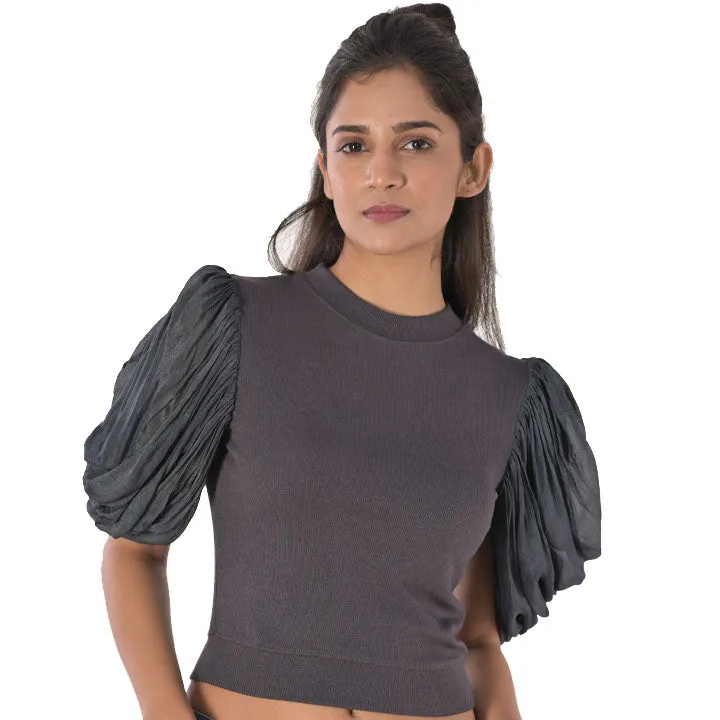 Hosiery Blouses - Mesh Pleated Sleeves