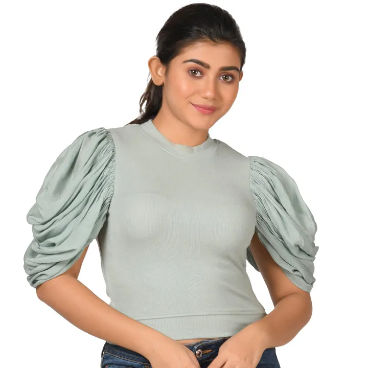 Hosiery Blouses - Mesh Pleated Sleeves