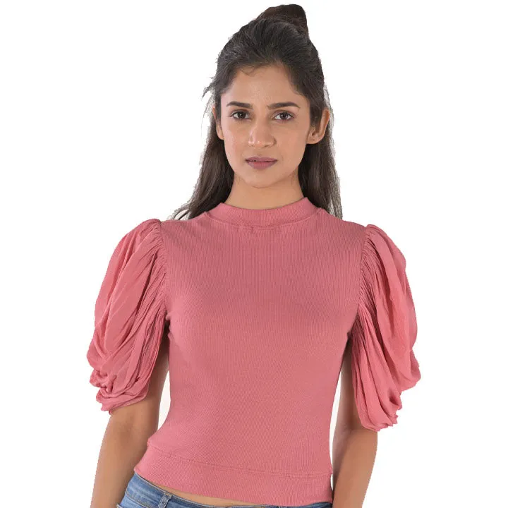 Hosiery Blouses - Mesh Pleated Sleeves